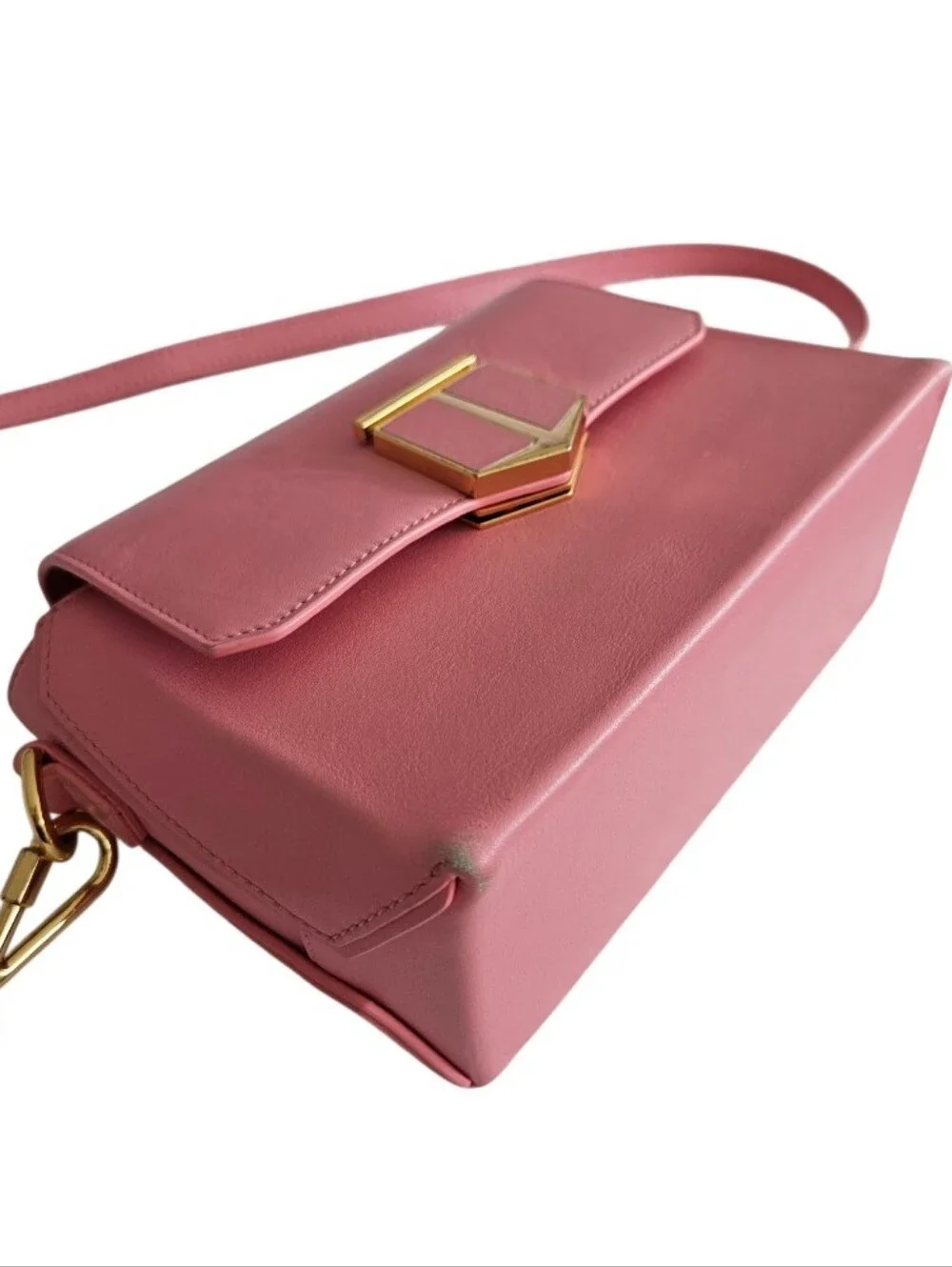Times Arrow Pink Leather Crossbody Bag with Gold Hardware